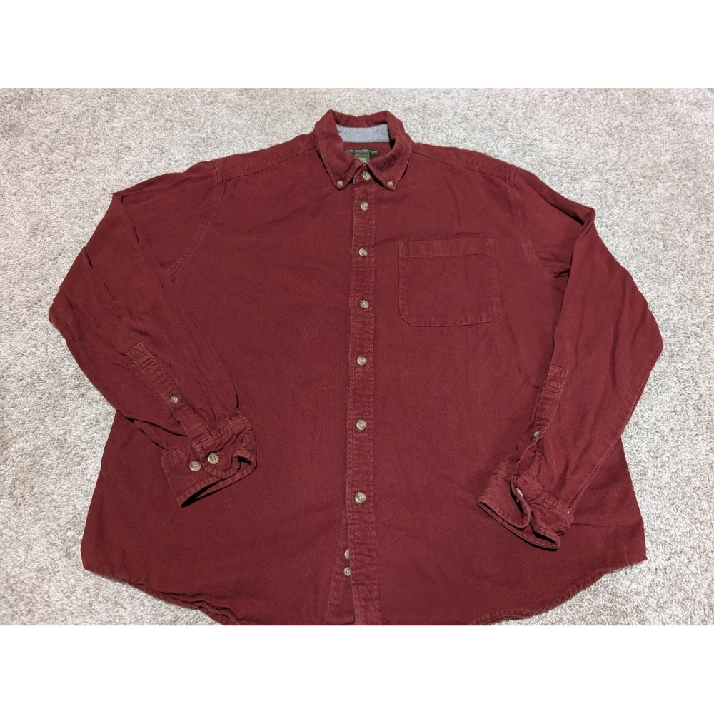 Eddie Bauer Shirt Mens XL Burgundy Cotton Button Down Long Sleeve Classic Rugged